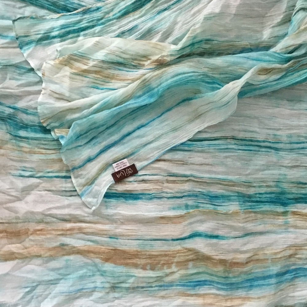 Breeze Stripe Lightweight Aqua & Tan Scarf